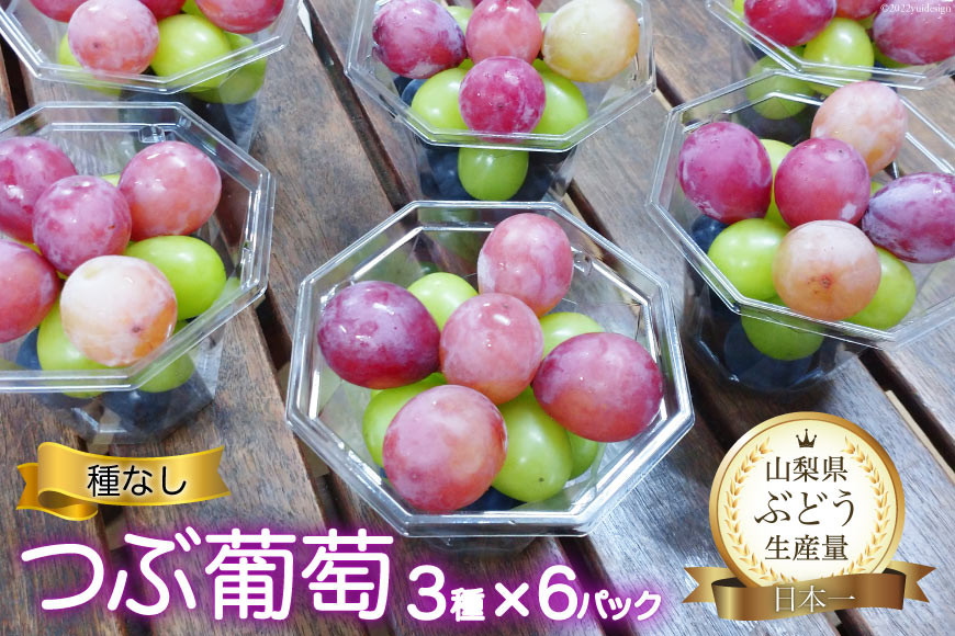 
                  ぶどう 先行予約 粒ぶどう 種なし つぶ葡萄 3種 6パック シャインマスカット入 詰め合わせ 【2026年発送】 デザート カップ  フルーツ 果物 葡萄 ブドウ 食べ比べ 詰合せ 山梨県産 産地直送 期間限定 季節限定 冷蔵 2026 [フルーツランド平賀 山梨県 韮崎市 20742840]
                