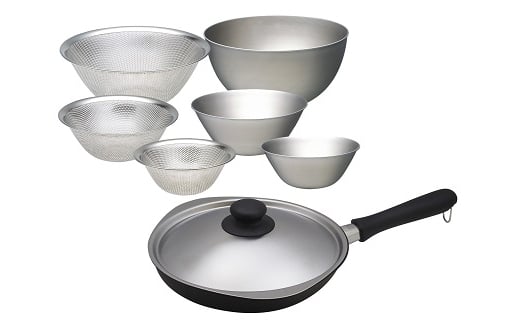 マグマプレート加工フライパン25cm (蓋付き) & ボウル・パンチング6点 セット FC040101