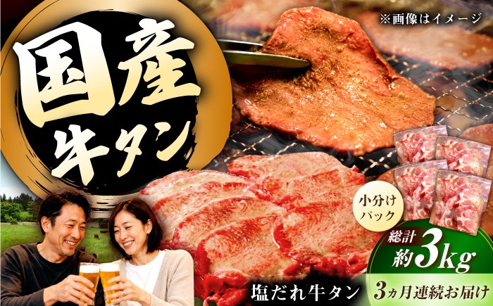 
                  国産牛タン定期便【3回定期便】九州産和牛の牛タン約1kg（約250g×4パック）国産 牛タン和牛長与町/岩永ホルモン [EAX081]国産 牛肉 和牛 タン 牛タン 塩だれ牛タン 塩ダレ 牛たん塩 味付き ぎゅうたん ギュウタン 薄切り スライス 味付き 塩 焼肉 焼き肉 冷凍 焼くだけ 簡単調理 小分け 真空 定期便 ていきびん 定期 毎月 届く
                
