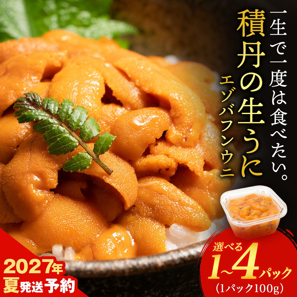 【ふるさと納税】【2027年夏発送分】バフンウニ 選べる1パック〜4パック 1パック100g 大川商店北海道ふるさと納税 積丹町 ふるさと納税 海鮮 北海道 エゾバフンウニ 塩水 ばふんうに 海鮮 うに 生うに 北海道 うに 雲丹 通販 ギフト ウニ うに 2027年