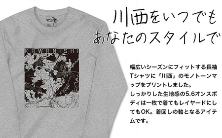 【川西】地図柄ロングスリーブTシャツ（ヘザーグレー）Mサイズ［No.348-02］