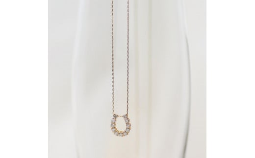 【K10イエローゴールド ラボダイヤモンドネックレス】0.363ct 11粒ダイヤで作る幸福のモチーフ 馬蹄ネックレス 長さ50cm　K10-N007