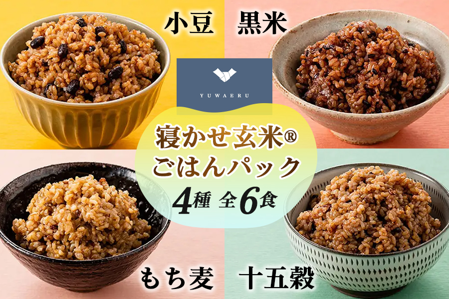 寝かせ玄米ごはんパック 4種ミックス 160g×6食 (小豆ブレンド／黒米ブレンド 各2食、もち麦ブレンド／十五穀ブレンド 各1食)｜玄米 常温保存 パックご飯 備蓄 一人暮らし レトルト 雑穀 [1731]