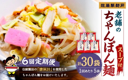 【年6回定期便】老舗の「長崎ちゃんぽん麺(2人前×5袋)」スープ付き！ ／ チャンポン 麺類 麺 スープ付 佐藤製麺所 長崎県 長崎市 長崎ちゃんぽん