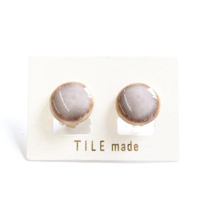 ふるさと納税 瑞浪市 【美濃焼】薄茶むらタイルイヤリング(直径15mm)