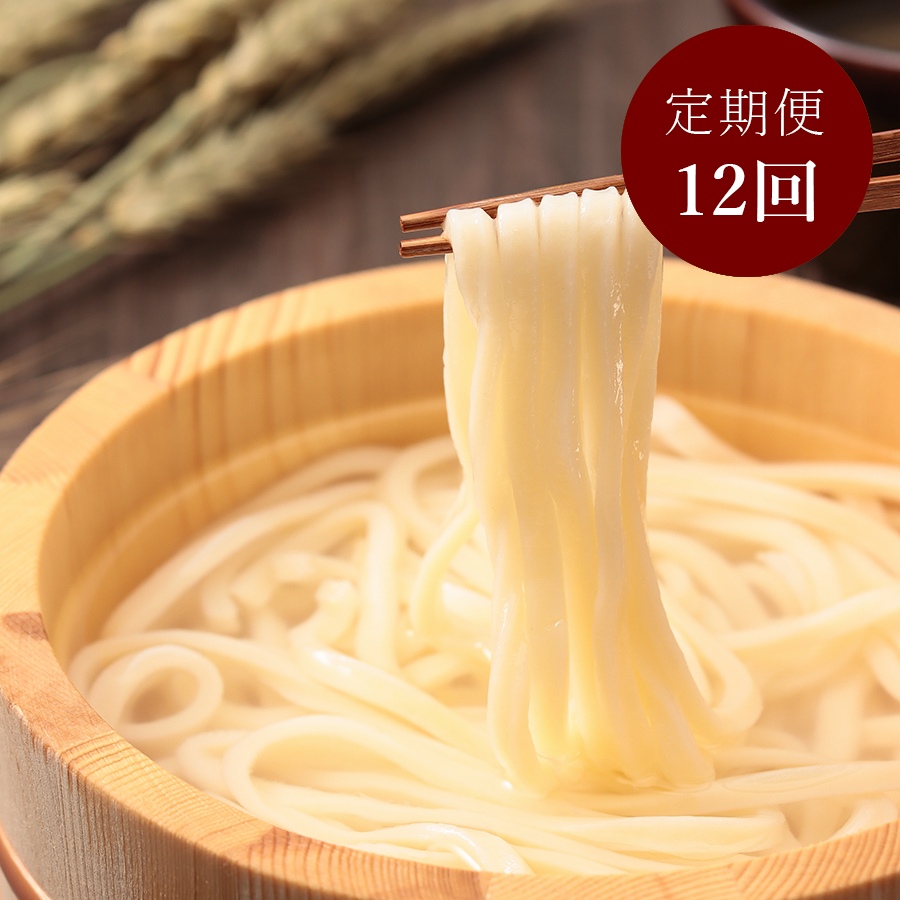 【12カ月定期便】＜亀城庵＞国産小麦「うどん」薫（太切麺・半生）240g×10袋