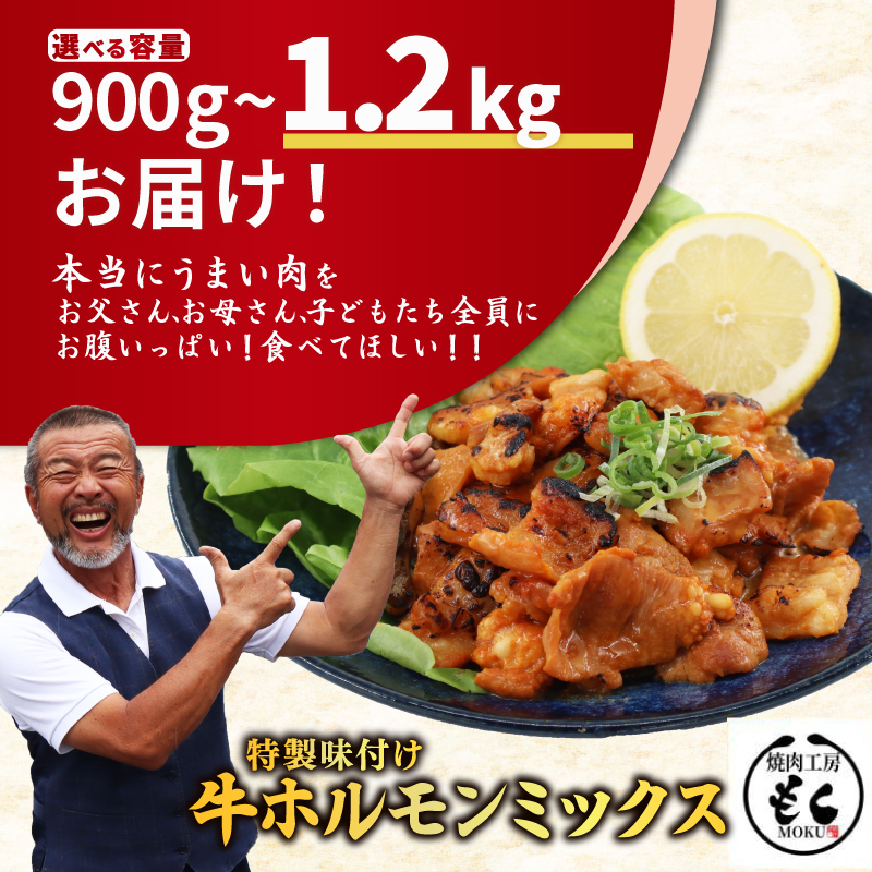 牛ホルモンMIX 900g 牛肉 味付け おいしい 小分け 個包装 冷凍 焼肉工房もく 5-025
