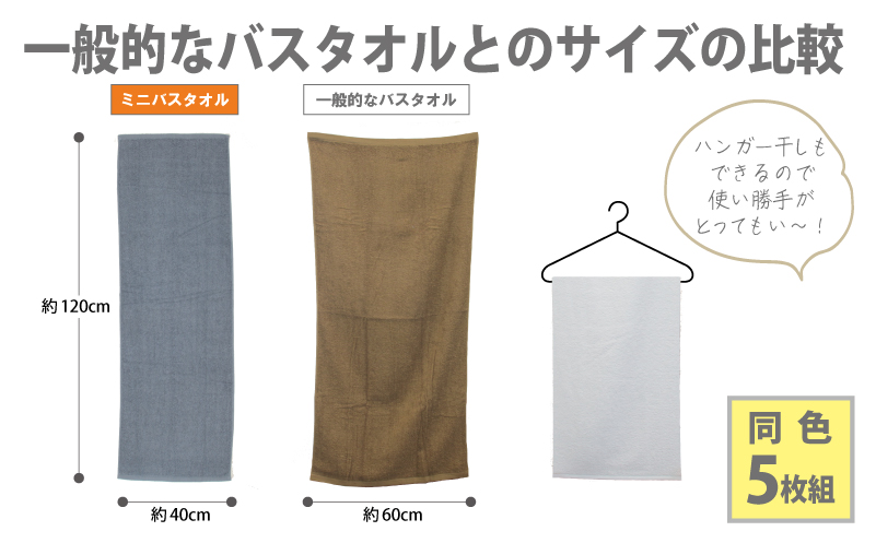 ミニバスタオル 5枚（グリーン）【40cm×120cm 500匁 国内製造 泉州タオル フェイスタオル 以上 バスタオル 未満 吸水 普段使い シンプル 日用品 家族 ファミリー】 099H2928