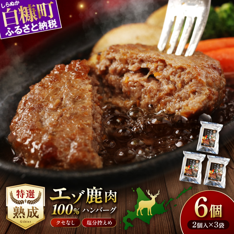 えぞ鹿肉ハンバーグ【6個（1袋2個×3袋）】