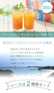n027 南国種子島のパッション・マンゴージュースセット(合計2本・各500ml)鹿児島 種子島 南国 希釈タイプ 飲料 ドリンク ジュース 果物 フルーツ 国産【菓心利休】