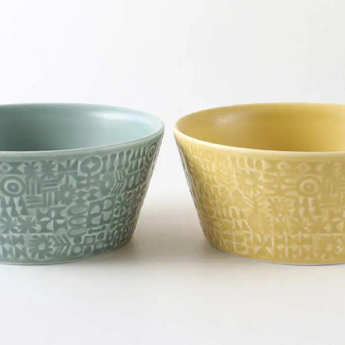 【波佐見焼】PATTERNED BOWL ペア 2点セット squall gray ＋ yellow 食器 皿 【BIRDS’ WORDS】 [CF023]  波佐見焼