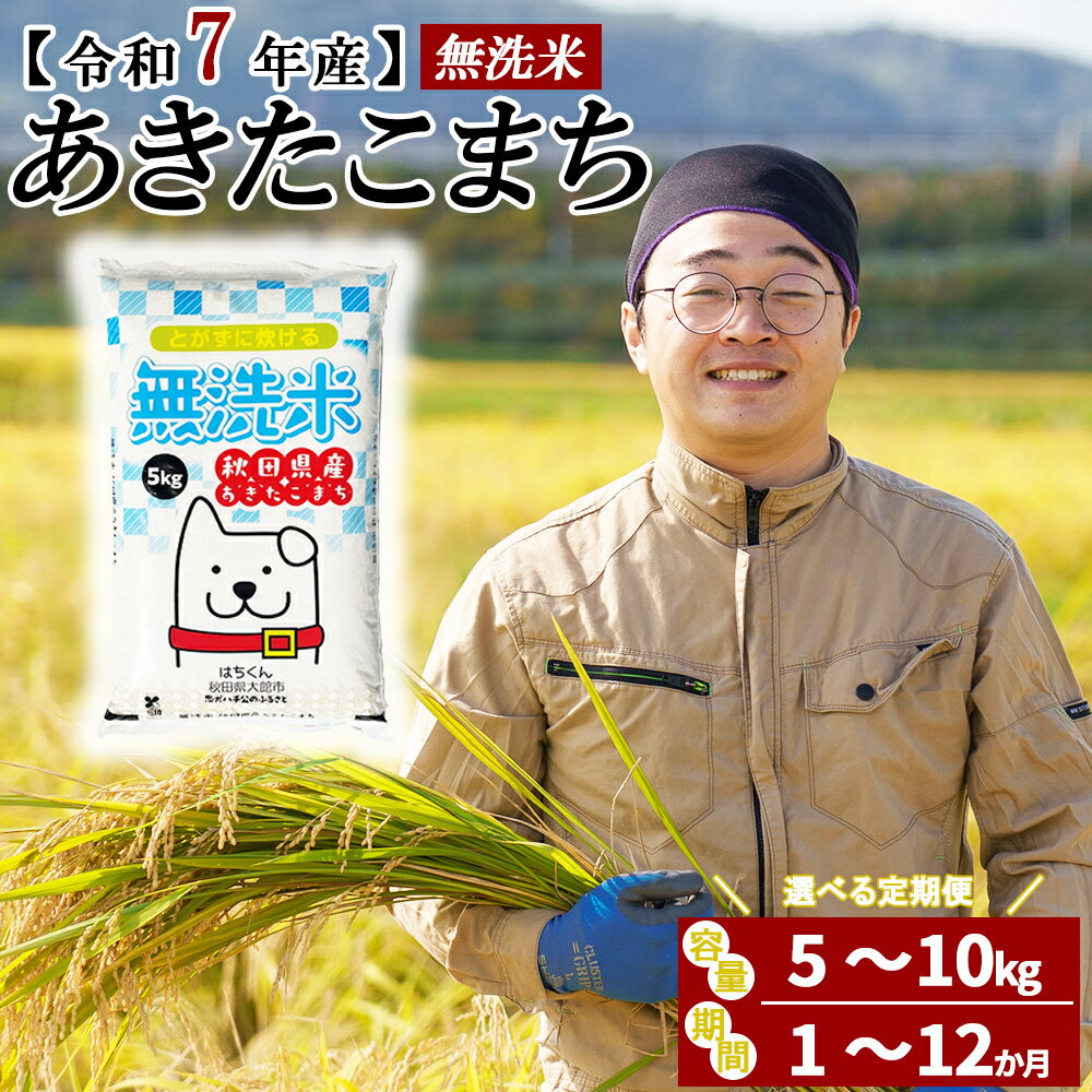 【ふるさと納税】【令和7年産】【選べる容量・お届け回数】秋田県産「あきたこまち（無洗米）」 5～10kg 1~12回 【2025年産 白米 精米 東北産 粘り 弾力性 節約 手間なし 国産 旨み 香り 栄養 のし対応可能 おにぎり お弁当 真正ファーム 送料無料】