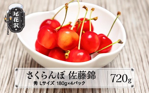 
                  先行予約 さくらんぼ 佐藤錦 720g(180g×4パック) Lサイズ 秀品 山形県産 令和8年産 2026年産 sb-snslx800
                