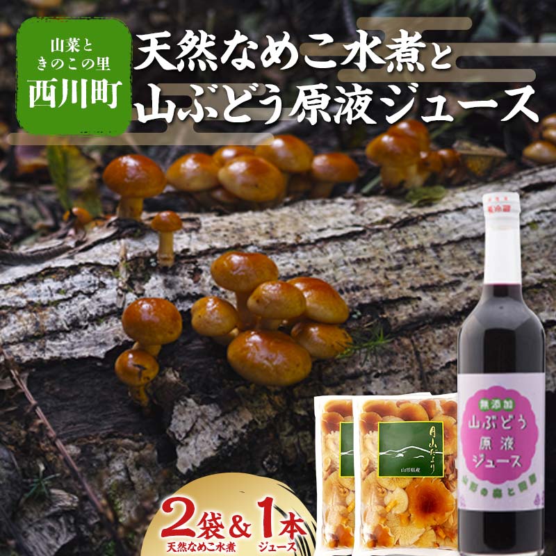 【ふるさと納税】 【山菜ときのこの里西川町】天然なめこ水煮と山ぶどう原液ジュース500mlセット FYN6-066