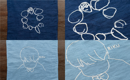 阿波藍染4重ガーゼハンカチ　オーダーメイド刺繍　　オーダーメイド 阿波藍染 ハンカチ 刺繍 オーガニックコットン 藍染　