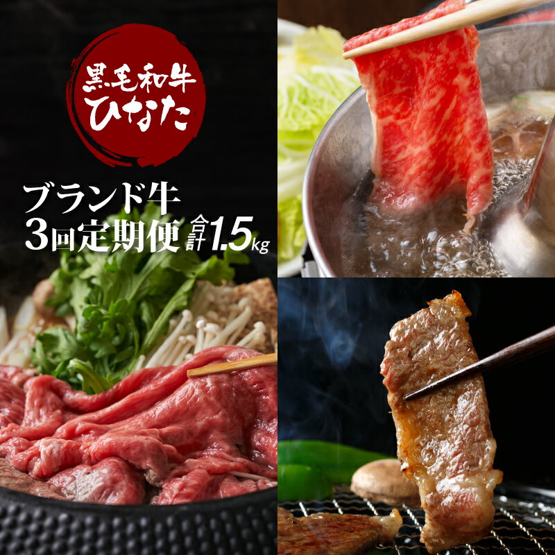 【ふるさと納税】3回定期便 宮崎県産ブランド牛「黒毛和牛ひなた」 - お肉の定期便 3ヵ月 国産黒毛和牛定期便 牛モモスライス/バラ焼肉/肩ローススライス 赤身肉 バラ肉 すき焼き肉/焼き肉用/しゃぶしゃぶ肉 冷凍配送 トレー 3ヶ月定期便 送料無料 【宮崎県木城町】