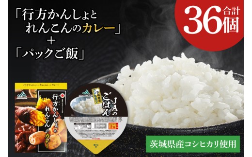 ～GI登録「さつまいも」使用～「行方かんしょとれんこんのカレー」＆「パックご飯」各18個セット｜カレー レトルト レトルトカレー パックご飯 ごはん レンジ コシヒカリ 非常食 ご当地 ご当地カレー 人気 オススメ 便利 特産品 地元特産品 茨城県 行方市(AE-148)
