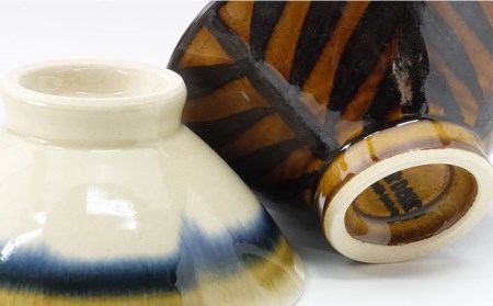 【波佐見焼】Folk Design 二色巻・矢羽根飴釉 茶碗 ペアセット 食器 皿 【玉有】 [IE22]