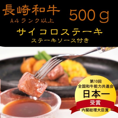 松浦食肉組合厳選A4ランク以上　長崎和牛サイコロステーキ　500g【配送不可地域：離島】【1227293】