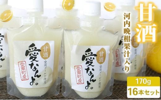 
            愛南ゴールド入り甘酒（170ｍｌ×16本） 20000円 甘酒 あまざけ あま酒 愛南ゴールド 河内晩柑 米 パウチ 170ｍｌ 持ち運び 片手 手軽 夏バテ 冷え 冷え性 栄養 栄養補給 発酵食品 健康 アミノ酸 ビタミン 美容 美容効果  おいしい 爽やか スッキリ すっきり プレゼント 贈答 贈答用 ダイエット 美肌 美髪 便秘 疲労 愛なんよ 愛南 無添加 愛南町青果市場
          