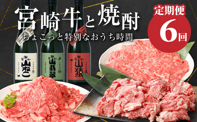 
【定期便6回】宮崎牛と焼酎　ちょっと特別なおうち時間 K00_T013_2
