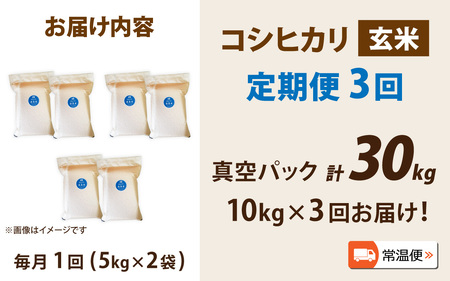 【先行予約】【3ヶ月連続お届け】【令和7年産新米】南条米 特別栽培米コシヒカリ 真空パック 玄米 10kg(5kg×2袋)×3ヶ月 (計30kg)[J-011001] 福井 甘味