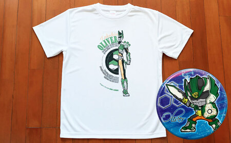 陶神オリバーTシャツ(160サイズ)+缶バッジセット / Ｔシャツ ティーシャツ 陶神オリバー 缶バッジ ヒーロー ご当地 キャラクター / 瀬戸市 / IZZAO's WORKS [BBAO003]