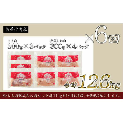 【6回定期便 総計12.6kg】 ありたどり もも肉 熟成むね肉 セット 計2.1kg (300g×7パック) 6回 定期便 鶏肉 むね肉 ムネ肉 胸肉 真空パック N70-4_イメージ5