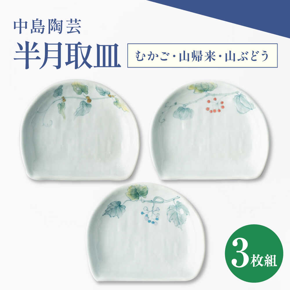 【ふるさと納税】【楽天限定】中島陶芸 半月取皿 野の花 3枚セット（むかご・山帰来・山ぶどう）[UCG018]