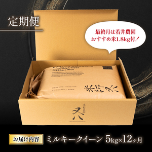 定期便 ミルキークイーン 5kg×12ヶ月 若井農園おすすめ米1.8kg付 令和5年産十六代目米師又八 謹製 ( 米 定期便 定期便 ミルキークイーン 精米 ミルキークイーン 白米 ミルキークイーン 