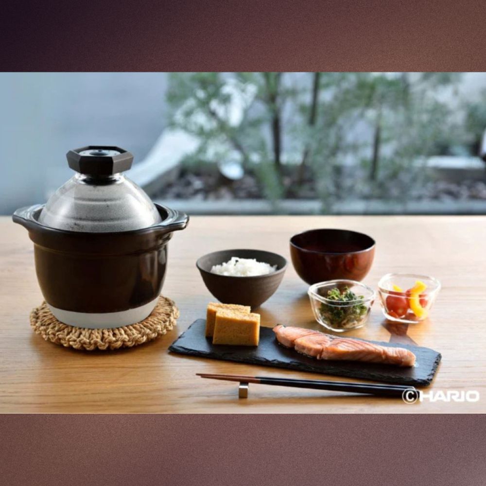 【萬古焼（ばんこやき）】フタがガラスのご飯釜 1～2合炊き 令和7年モデル せんが陶器│HARIO ハリオ  直火 土鍋 耐熱 ガラス 食器 キッチン用品  日本製 ご飯 ごはん釜 炊飯器_イメージ2