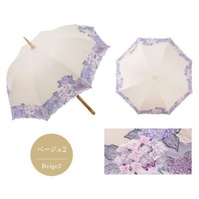 ふるさと納税 京都市 【シノワズリーモダン京都】女優日傘プレミアム 紫陽花オーガンジー刺繍 かわず張り長日傘 ベージュ2