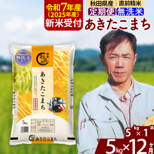 ※令和7年産 新米※《定期便12ヶ月》秋田県産 あきたこまち 5kg【無洗米】(5kg小分け袋) 2025年産 お届け時期選べる お届け周期調整可能 隔月に調整OK お米 みそらファーム
