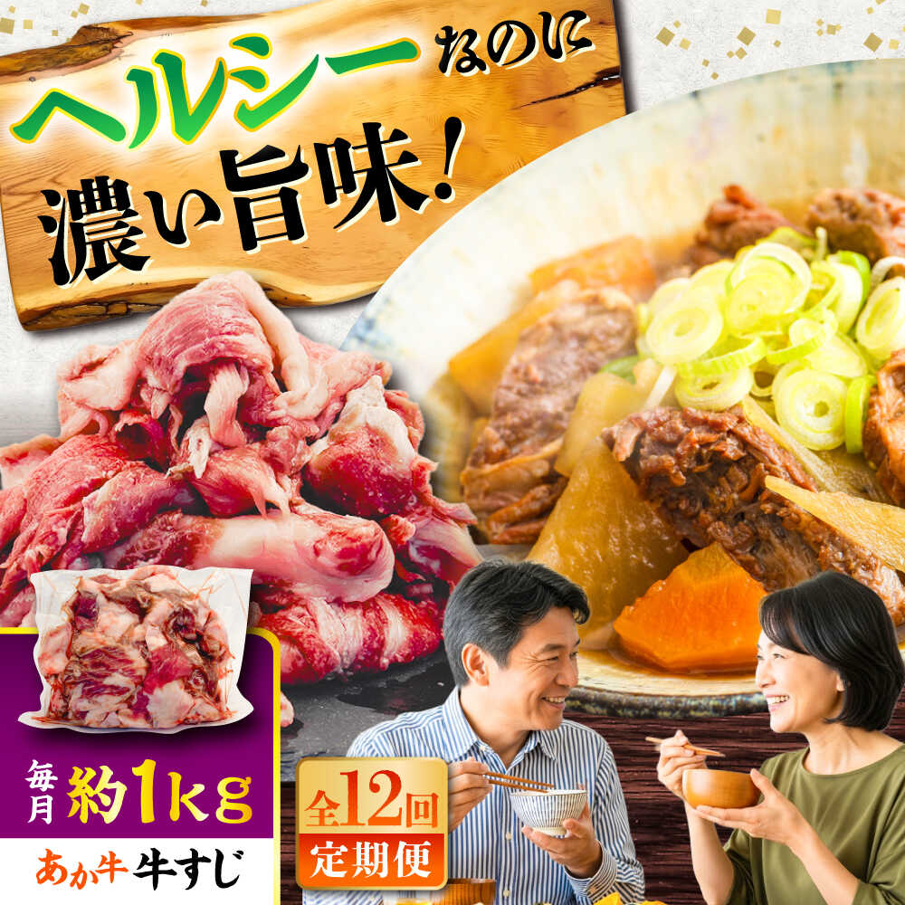 【ふるさと納税】【全12回定期便】熊本あか牛スジ 約1kg / 熊本県 あか牛 あかうし 和牛 牛すじ すじ肉 牛肉 お肉 褐毛和種 冷凍 国産【五右衛門フーズ】[BHCY052]