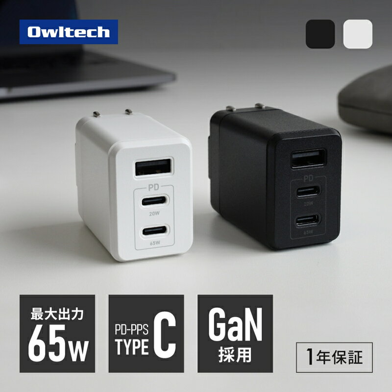 【ふるさと納税】Owltech 最大65W出力 USB Type-C×2 USB Type-A×1 AC充電器 OWL-APD65C2A1GS【 ガジェット 神奈川県海老名市 】