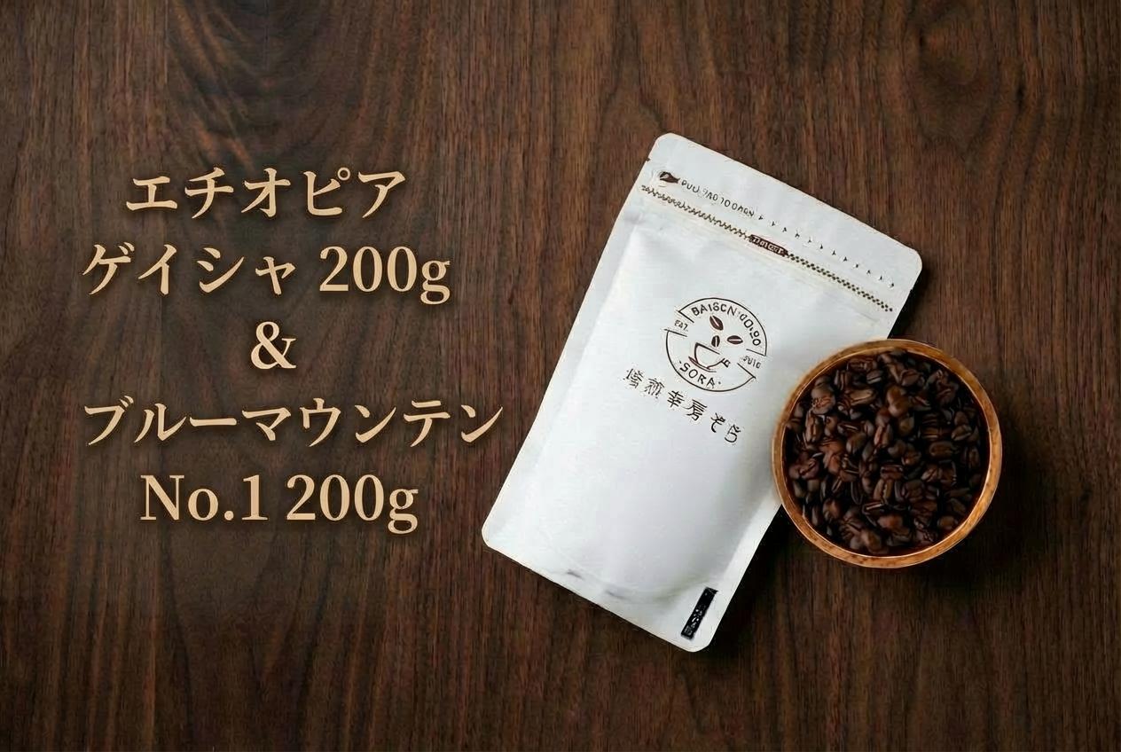 
                  ＼焙煎当日に発送／エチオピアゲイシャ ＆ ブルーマウンテンNo.1 200g×2袋 計400g 浅煎り ウォッシュド 自家焙煎 コーヒー豆 コーヒー粉 豆 粉 コーヒー 珈琲 コーヒーギフト 挽き立て 高級 プレゼント ギフト 贈り物 焙煎幸房”そら” 岐阜県 大垣市
                