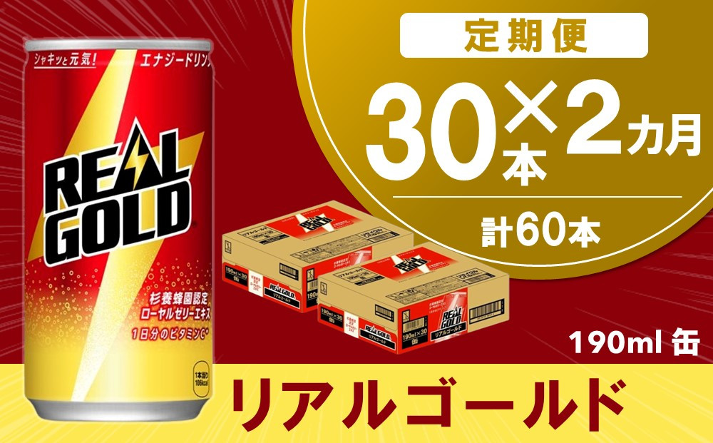 
            【2か月定期便】リアルゴールド 190ml缶×30本(1ケース)【コカコーラ エナジードリンク ローヤルゼリー お手軽 高麗人参エキス ビタミンB2 ビタミンB6 ビタミンC やる気サポート 常備 保存 買い置き 190ml缶】K090429
          
