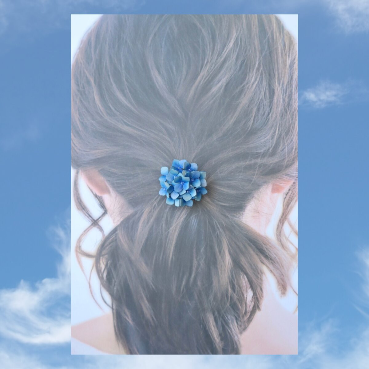 紫陽花 ブルー革花ポニーフック /レザーアクセサリー/夏 ヘアアクセサリー