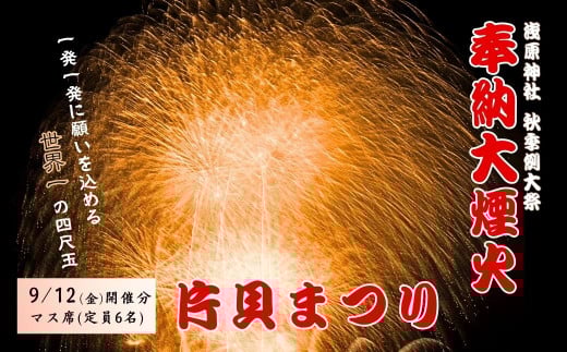 【令和7年9月12日(金)】世界一の四尺玉を体感！片貝まつり花火大会 桟敷席チケット (マス席 最大6名・180×225cm) 新潟県小千谷市  【0003-0001SV03-01】
