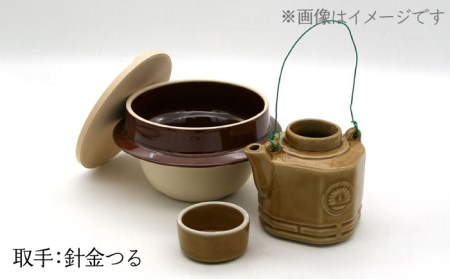 【美濃焼】高田焼 駅弁 容器 セット (薄アメ色) 針金つる【まる忠】 土瓶 セット 美濃焼 高田焼 焼き物 お弁当 駅弁 炊き込みご飯 鉄道 釜飯 [TCN010]