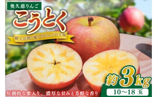 【数量限定/先行予約】樹上完熟の奥久慈りんご「こうとく」約3kg（10～18玉）【2025年10月下旬頃発送予定】斉藤りんご園第2直売所｜茨城県 大子町 林檎 果物 フルーツ 旬 プレミアム(CG014)