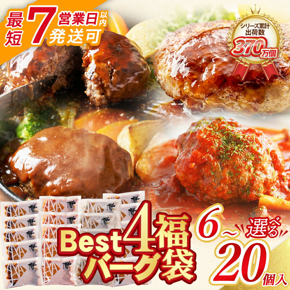 【ふるさと納税】累計370万個突破！ Best4 ハンバーグ セット 4種 大容量 お試し 少量 6〜20個セット 4種ハンバーグセット 牛肉 豚肉 洋食 デミソース トマト てりやき ジャポネ 湯煎 食べ比べ 個包装 小分け 簡単 冷凍 人気 コスパ 福智 送料無料 父の日 U61-32 U61-35-01