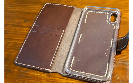 本革製手帳型iPhoneカバー iPhoneXS Max用 ＜ワイン＞ 国産牛ヌメ革 スマホ 手帳型 カバー iPhone iPhoneXS Max 本革 レザー 革製品 ハンドメイド ワイン F6L