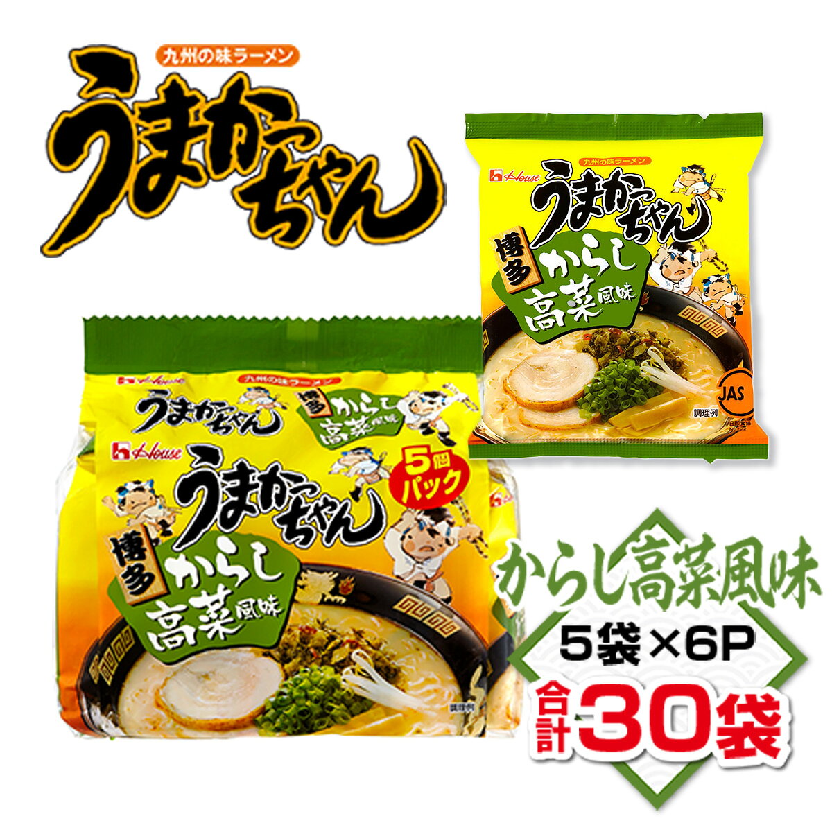 【ふるさと納税】うまかっちゃん　からし高菜風味　合計30袋（5袋×6P）ラーメン　とんこつラーメン　とんこつ　袋ラーメン BA011