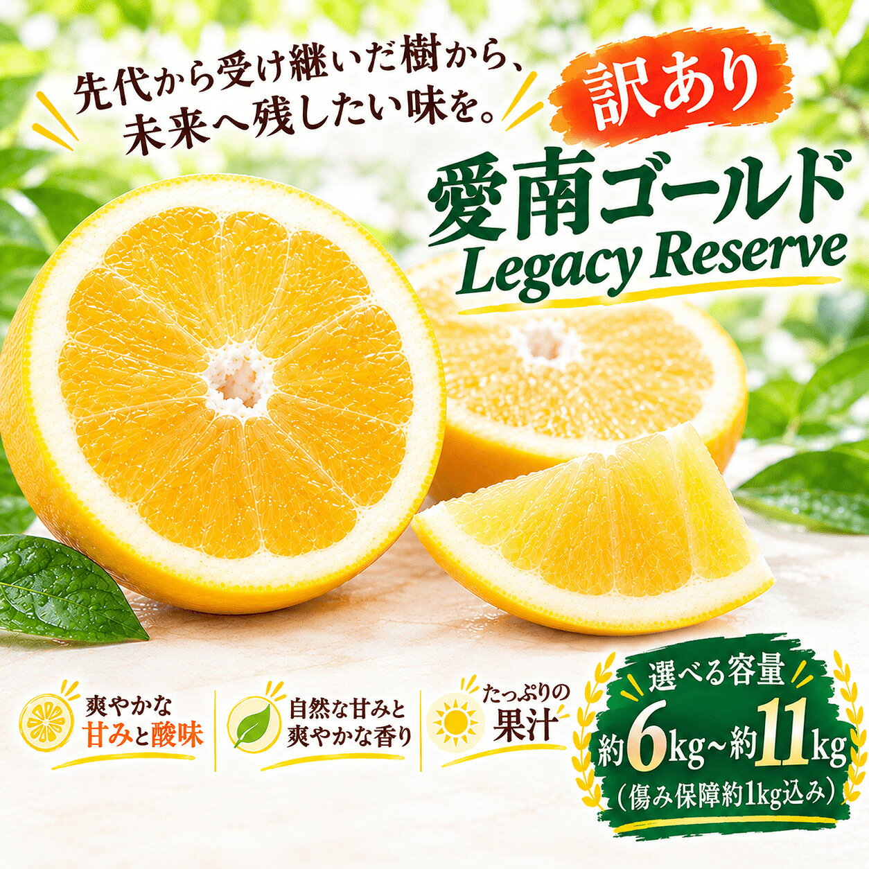 【ふるさと納税】 【先行予約:数量限定】 選べる 訳あり 愛南ゴールド 約6kg~約11kg (傷み保障約1kg込み) 箱重量込み 河内晩柑 柑橘 果物 みかん 家庭用 傷 不揃い 農園直送 愛媛県 愛南町 エニシトラス 旬 味覚 愛媛県産 新鮮 厳選 愛南産 発送期間：2027年4月上旬～5月下旬