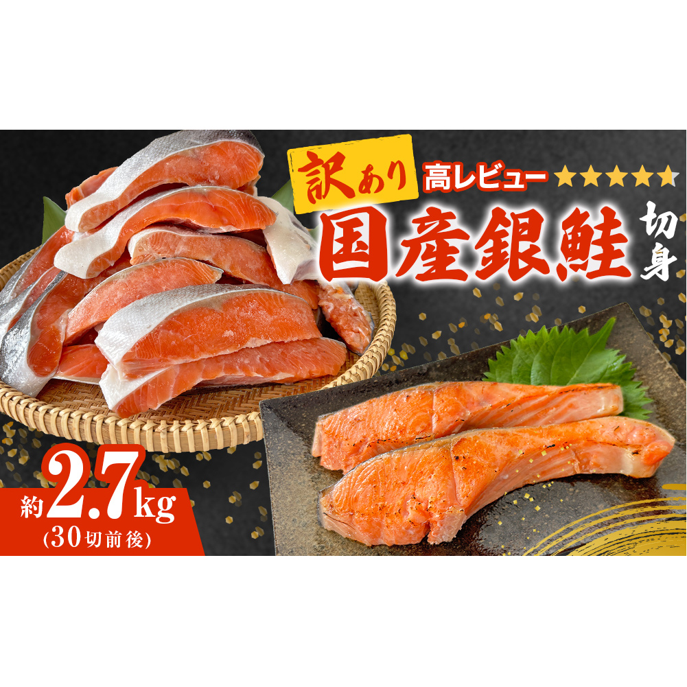 《訳あり》 産地直送！ どっさり 2.7kg！ 国産銀鮭 定塩切身 冷凍 鮭 サーモン 鮭 銀鮭 国産 鮭切身 不揃い 大容量 ご家庭用 サーモン 塩鮭 しゃけ シャケ 焼き魚 宮城県 石巻市 魚介類