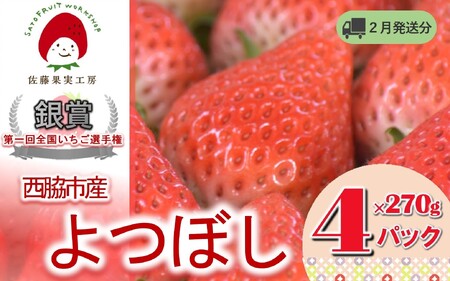 《2026年産先行予約》令和８年２月下旬配送分「西脇市産 佐藤果実工房のよつぼし」（約270g×４パック 約1,080g）【佐藤果実工房 全国いちご選手権銀賞受賞農園 TVで紹介!】（12-42）