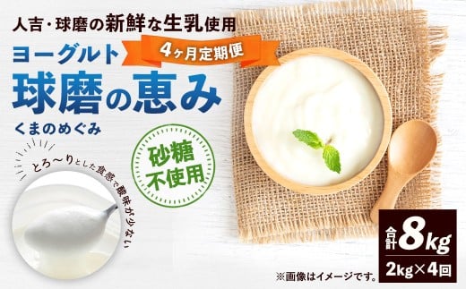 【定期便4回】 球磨の恵みヨーグルト （砂糖不使用） 2kg （1kg×2パック） （合計8kg） ヨーグルト 牛乳 乳製品 お菓子 菓子 洋菓子 定期便 九州 熊本県 相良村 冷蔵