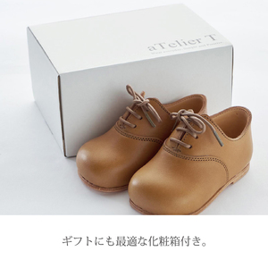 Baby DECO【キャメル】《革靴 ネーム入れ 子供靴 プレゼント 贈答用 ベビー 子ども くつ かわいい ギフト キャメル 化粧箱付き 手作り》