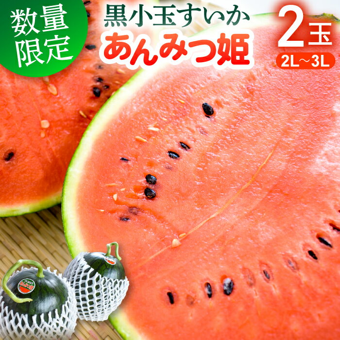 【ふるさと納税】薄皮で甘い！黒小玉スイカ「あんみつ姫」　2玉／5kg～6kg／2L～3Lサイズ